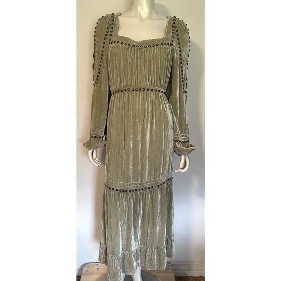 Double D Ranch Velvet Blessing Dress NWT XL Conchos Studs Greystone Sage Green - Picture 1 of 15